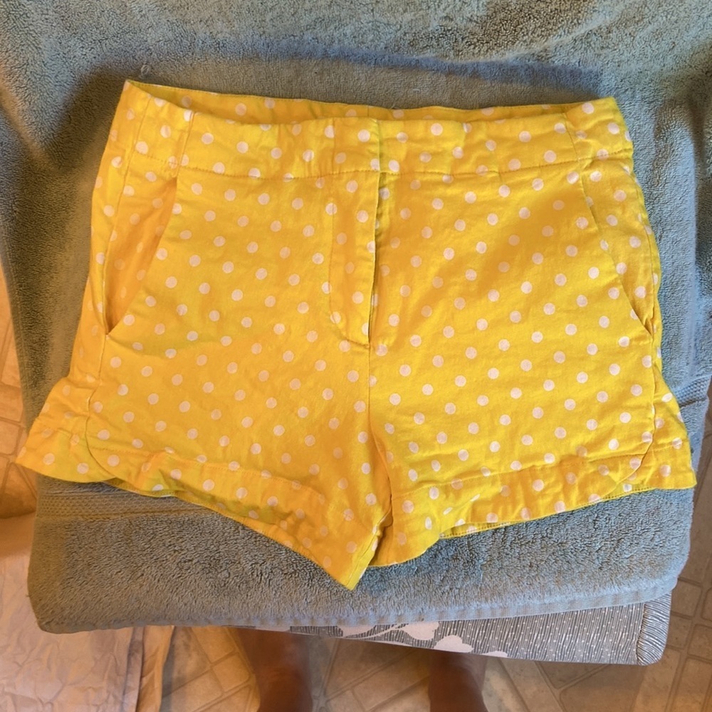 Peach Love California Yellow with White Polka Dot High Waist Shorts